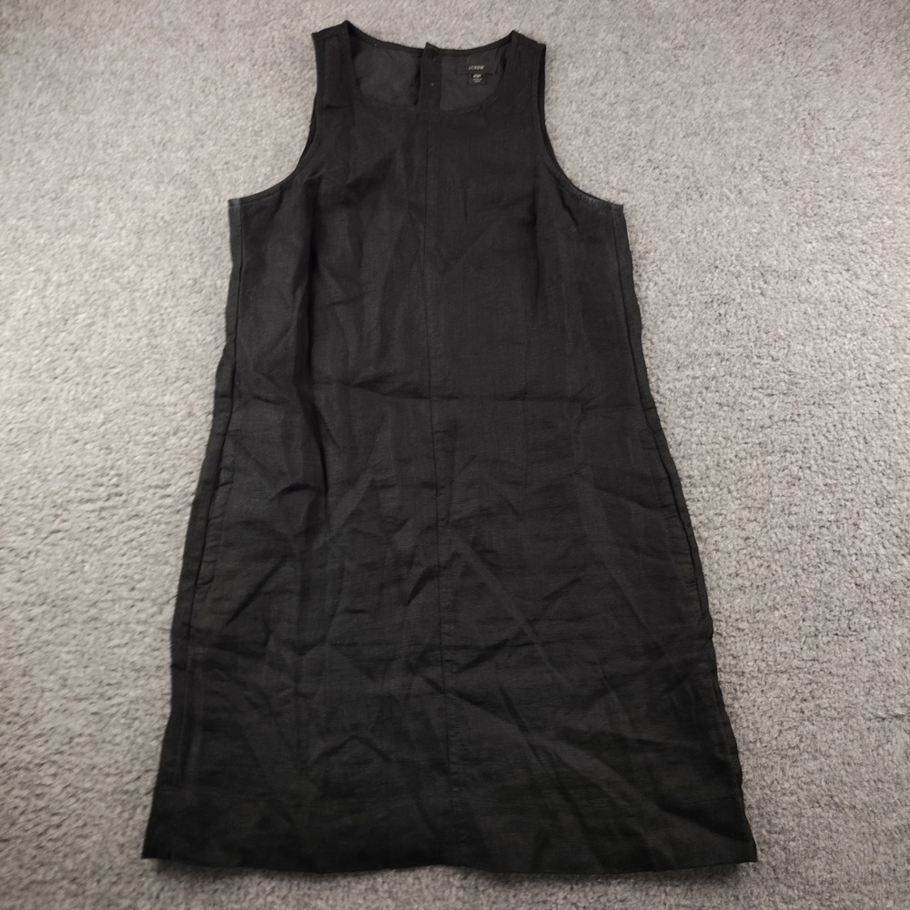 J.Crew Linen Dress Sz XSP Shift Black Sleeveless Pockets EUC